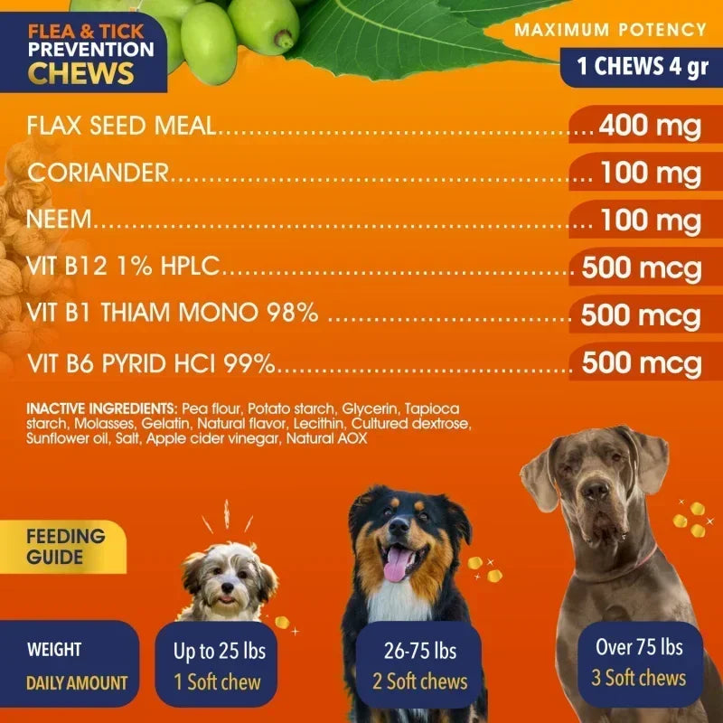 2025 Chews Dog Repellent Chewable Tablets Suit For The Dog Over 25lbs Contains Flaxseed And Vitamin Complex